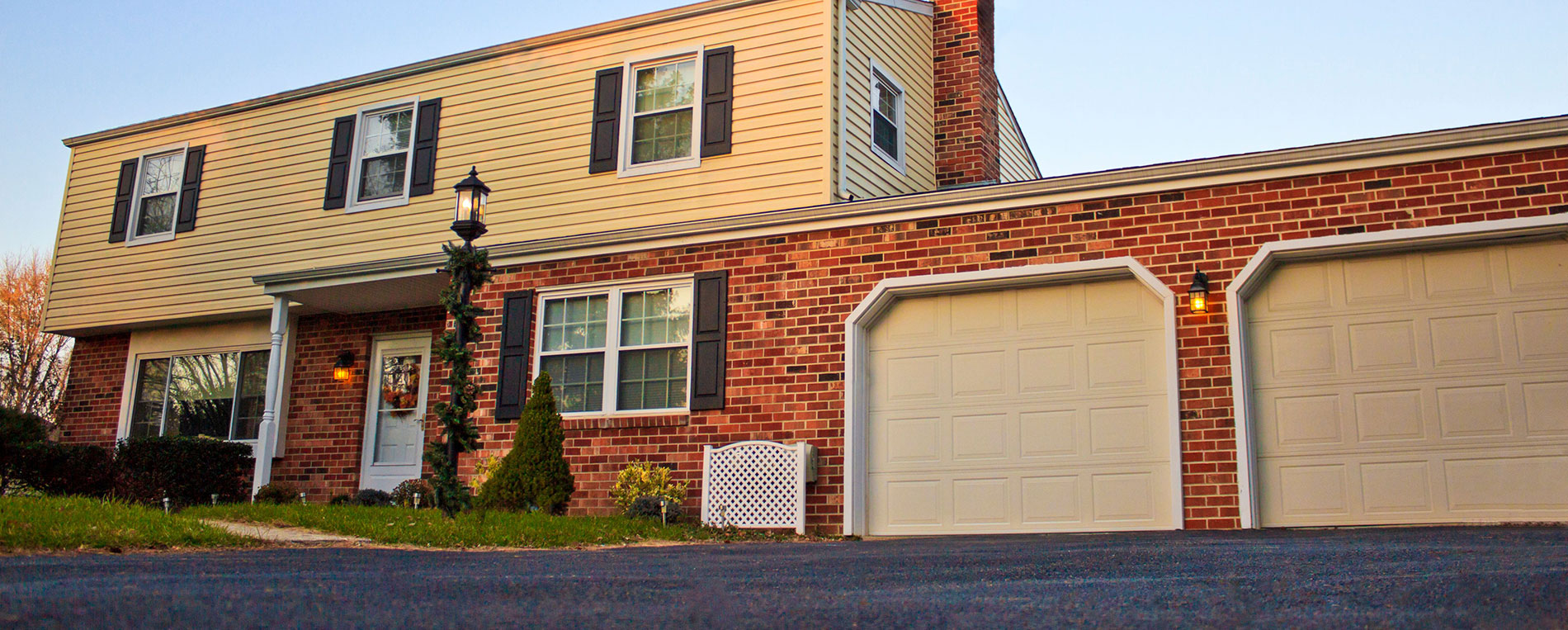 A view at a double garage of cozy suburban house